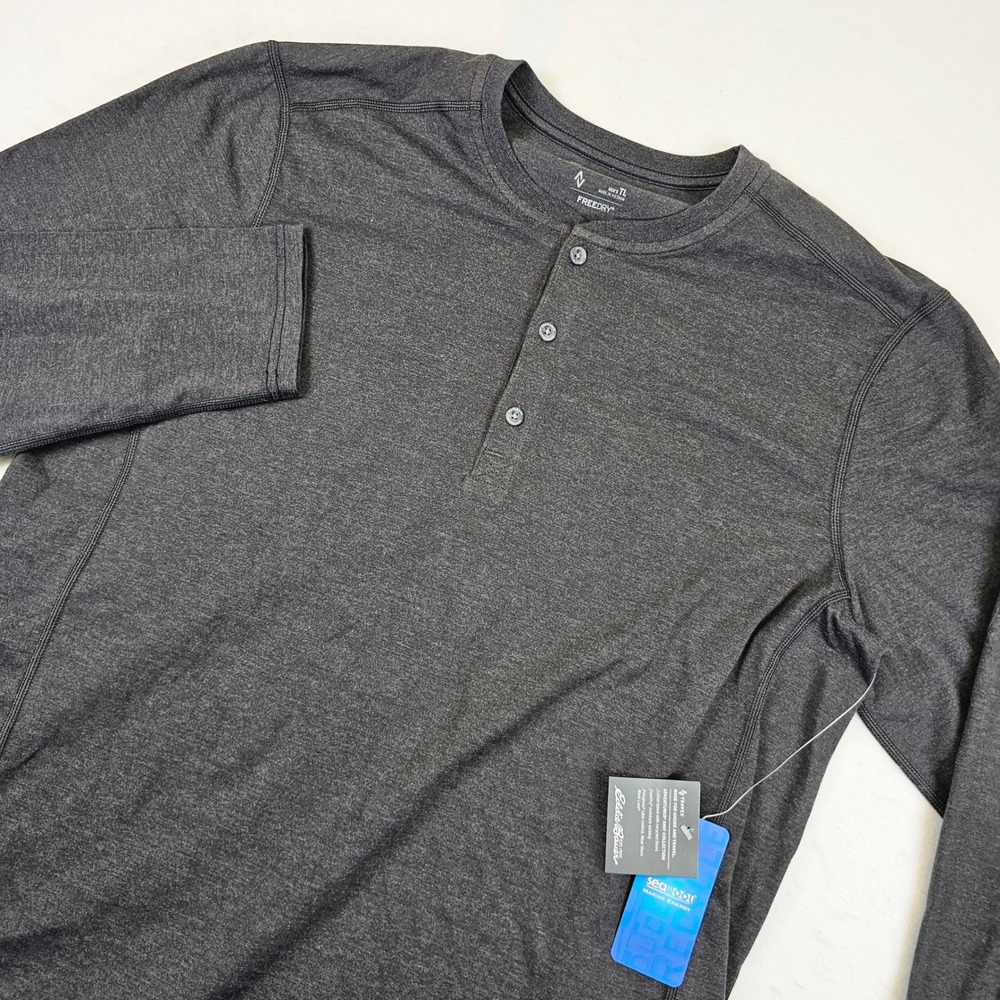 Eddie Bauer Travex Adventurer Henley Shirt Mens Large Tall Charcoal Gray